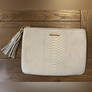 Gigi New York Gray ALL IN ONE BAG Embossed Python Leather Clutch Purse Bag 7x9.5